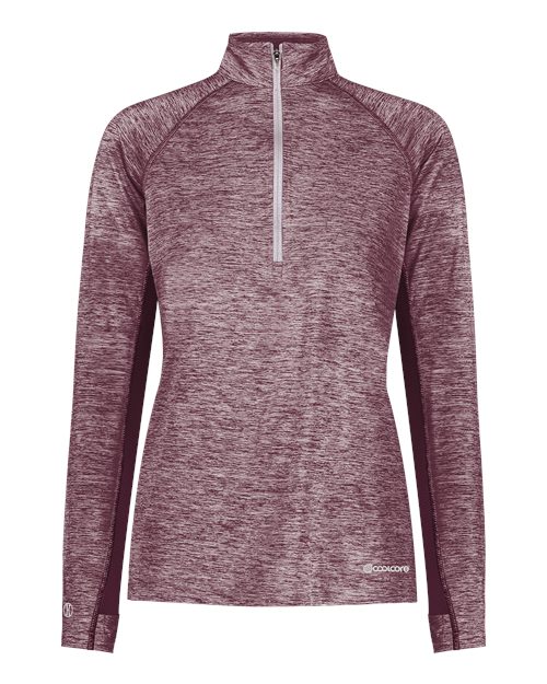 Holloway Women's Electrify CoolCore® Quarter-Zip Pullover — Maroon Heather — Front