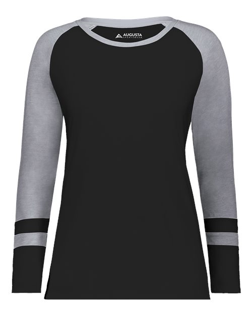 Augusta Sportswear Women's Triblend Fanatic 2.0 Long Sleeve T-Shirt — Black/ Grey Heather — Front