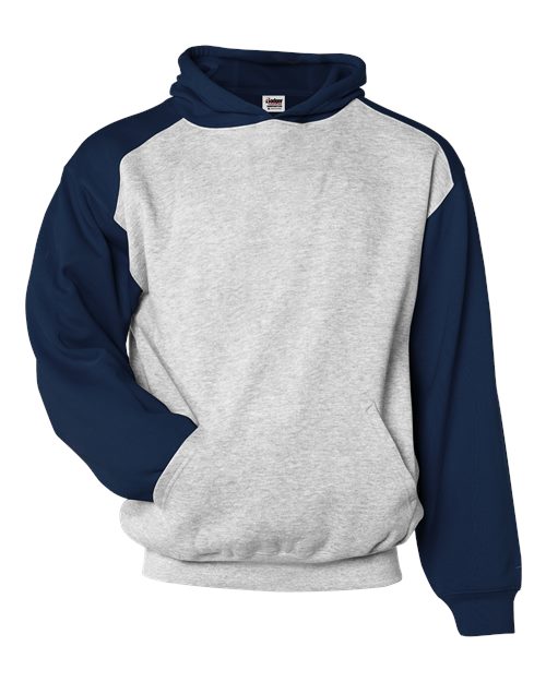 Badger Youth Sport Athletic Fleece Hooded Sweatshirt — Oxford/ Navy — Front