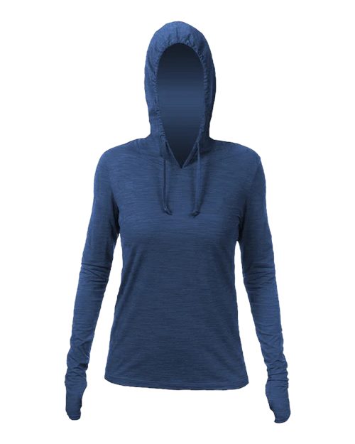 ANETIK Women's Breeze Tech Hooded Long Sleeve T-Shirt — Navy Heathered — Front