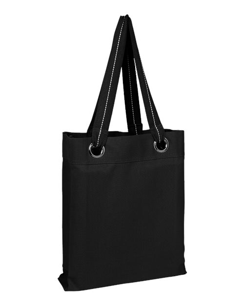 Q-Tees Large Grommet Tote Bag — Black — Front