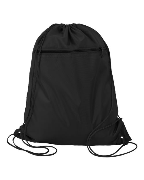 Q-Tees Polyester Drawstring Backpack — Black — Front