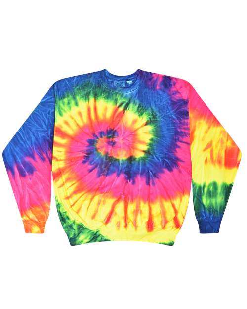 Colortone Unisex Tie-Dyed Fleece Crewneck Sweatshirt — Neon Rainbow — Front