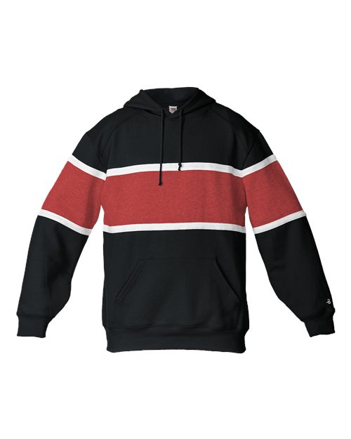 Badger Unisex United Athletic Fleece Hooded Sweatshirt — Black/ Red/ White — Front