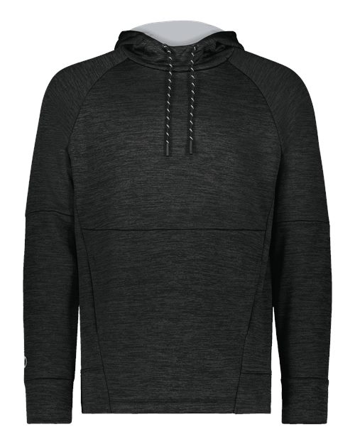 Holloway Men's All-Pro Performance Fleece Hooded Sweatshirt — Black Heather/ Silver — Front