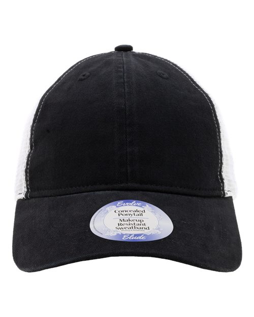 Infinity Her Women's Peached Twill Mesh Back Cap — Black/ White — Front
