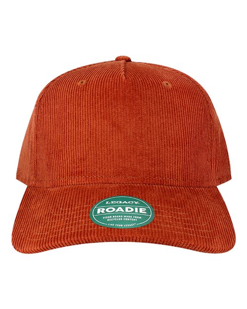 LEGACY Five-Panel Adjustable Cap — Rust Corduroy — Front
