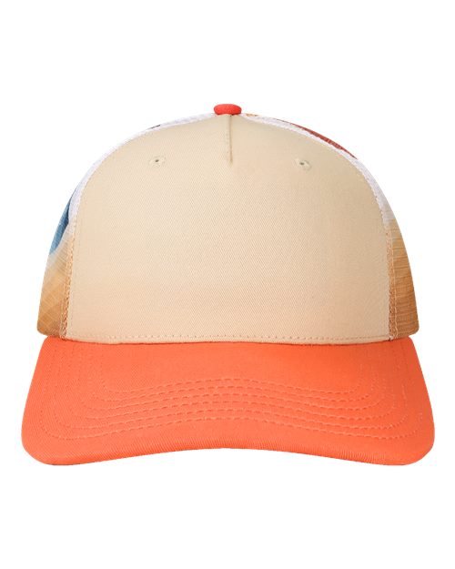 LOCALE Plain Front Five-Panel Trucker Cap — Natural/ Coral Coast/ Coral — Front