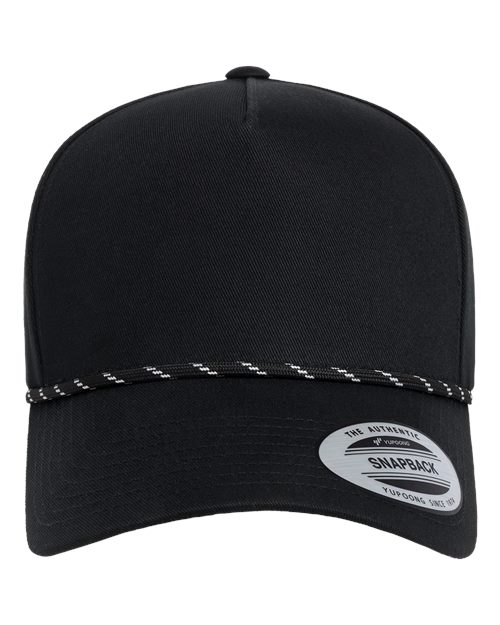 YP Classics Retro Cotton Blend Five-Panel Rope Cap — Black — Front