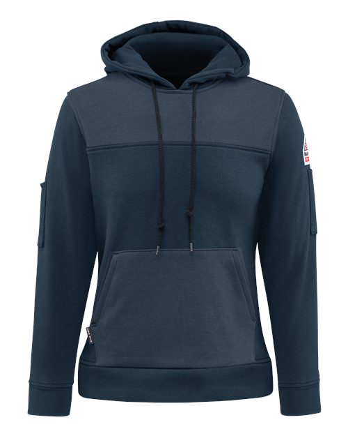 Bulwark Women's Flame-Resistant Fleece Hooded Sweatshirt — Navy — Front
