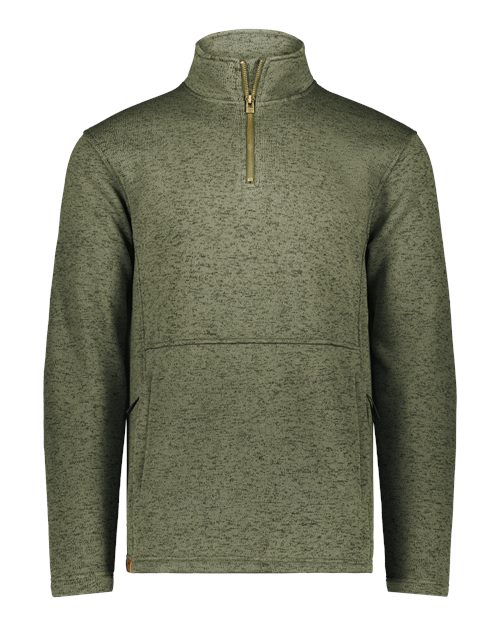 Holloway Men's Eco Revive™ Alpine Sweater Fleece Quarter-Zip Pullover — Olive Heather — Front