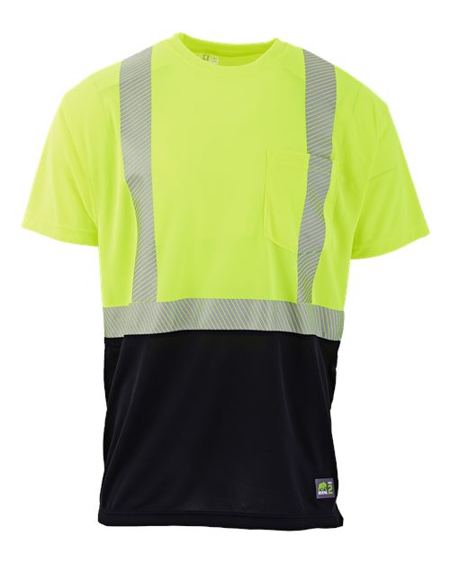 Berne Apparel Men's Tall Hi-Vis Class 2 Color Blocked Pocket T-Shirt — Hi Vis Yellow — Front