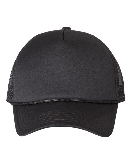 Valucap Foam Mesh-Back Trucker Cap — Black/ Black — Front