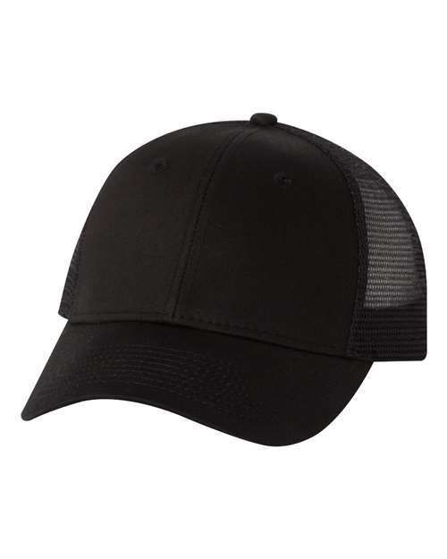 Valucap Mesh-Back Twill Trucker Cap — Black — Front