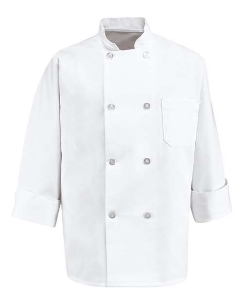 Chef Designs Eight Pearl Button Chef Coat — White — Front