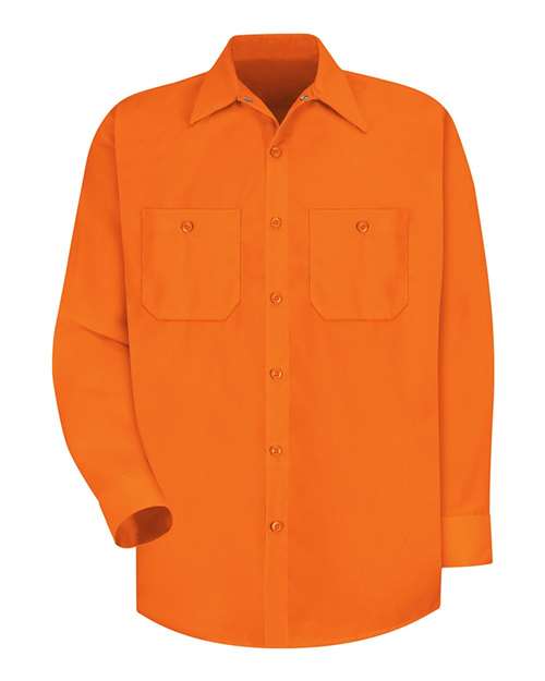 Red Kap Men's Enhanced Visibility Long Sleeve Work Shirt — For. Orange — Front