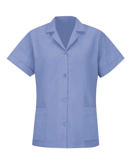 Red Kap Women's Loose Fit Short Sleeve Button Smock — Light Blue — Front