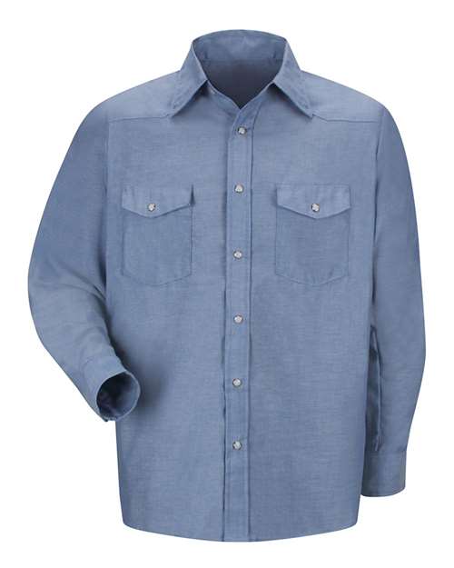 Red Kap Men's Deluxe Western Style Long Sleeve Shirt — Light Blue — Front