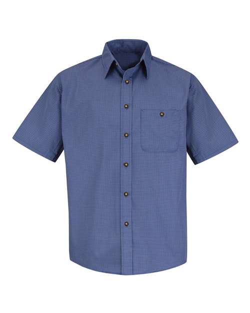 Red Kap Men's Mini-Plaid Uniform Short Sleeve Shirt — Grey/ Blue Plaid — Front