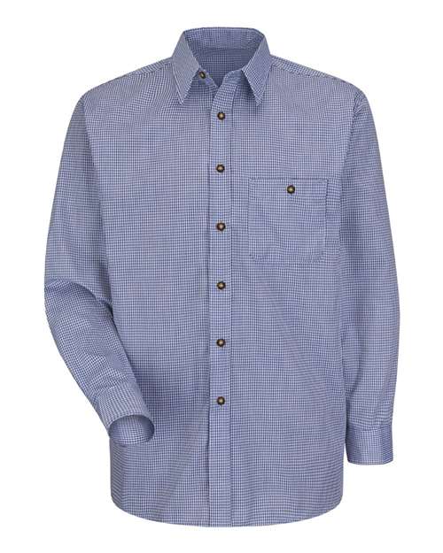 Red Kap Men's Mini-Plaid Uniform Long Sleeve Shirt — White/ Blue Plaid - 345 — Front
