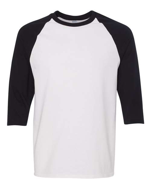 Gildan Unisex Heavy Cotton™ Raglan Three-Quarter Sleeve T-Shirt — White/ Black — Front