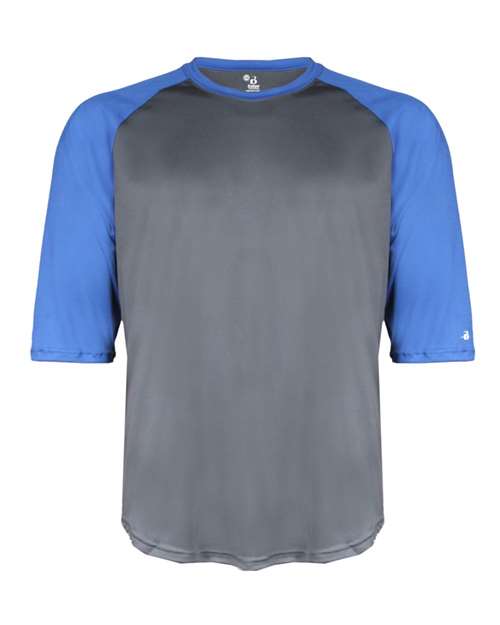 Badger Youth B-Core Three-Quarter Sleeve Baseball T-Shirt — Graphite/ Royal — Front