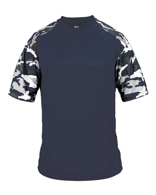 Badger Youth Camo Sport T-Shirt — Navy/ Navy Camo — Front