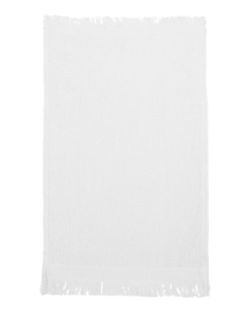 Q-Tees Fringed Fingertip Towel — White — Front