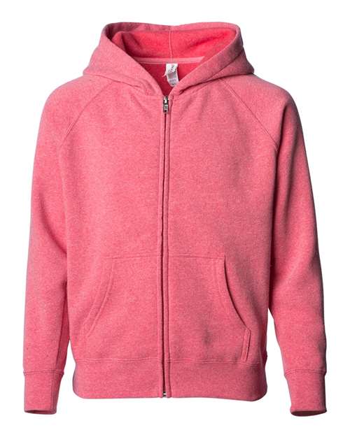 Independent Trading Co. Youth Lightweight Special Blend Raglan Zip Hood — Pomegranate — Front