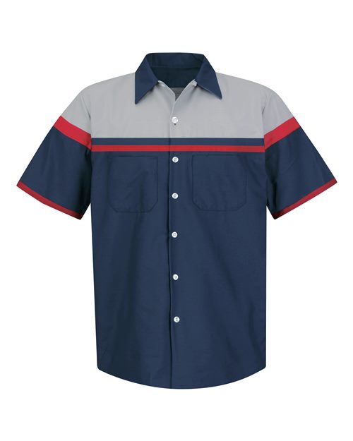 Red Kap Men's Performance Tech Shirt — Navy/ Red/ Light Grey — Front