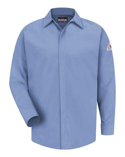 Bulwark Men's Concealed-Gripper Pocketless Work Shirt — Light Blue — Front