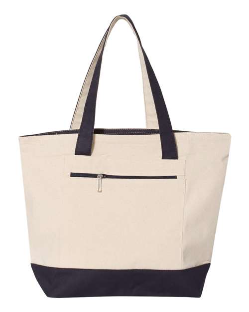 Q-Tees 19L Zippered Tote — Natural/ Navy — Front