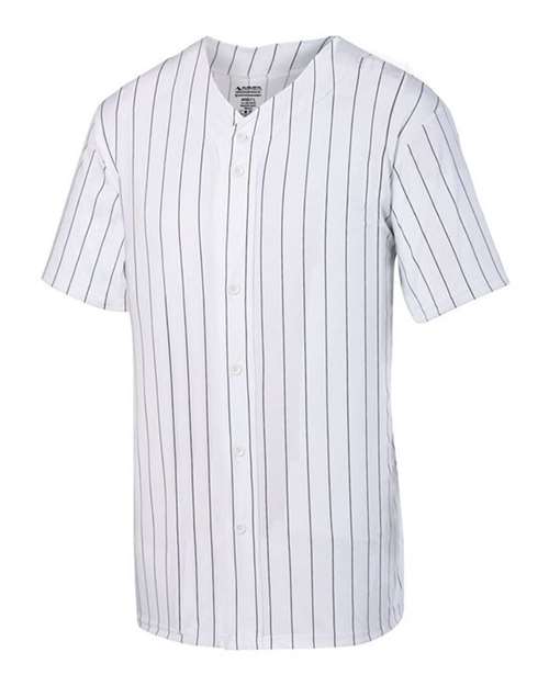 Augusta Sportswear Unisex Pinstripe Full Button Baseball Jersey — White/ Black — Side