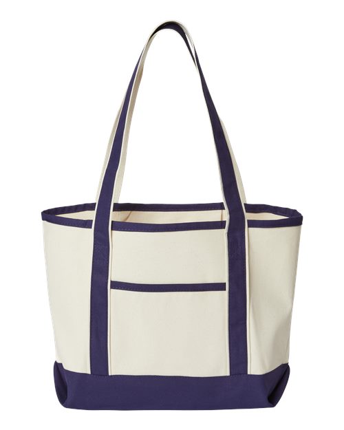 OAD Promotional Heavyweight Medium Beach Tote — Natural/ Navy — Front