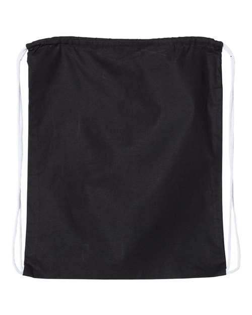 Q-Tees Large Economical Cotton Drawstring Bag — Black — Front