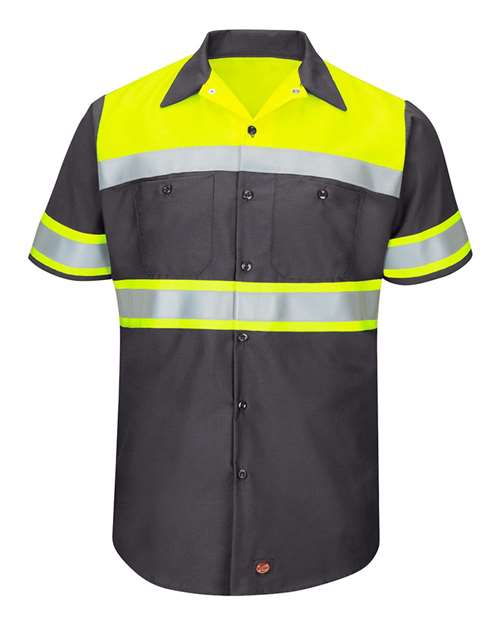 Red Kap Men's Hi-Visibility Colorblock Ripstop Short Sleeve Work Shirt