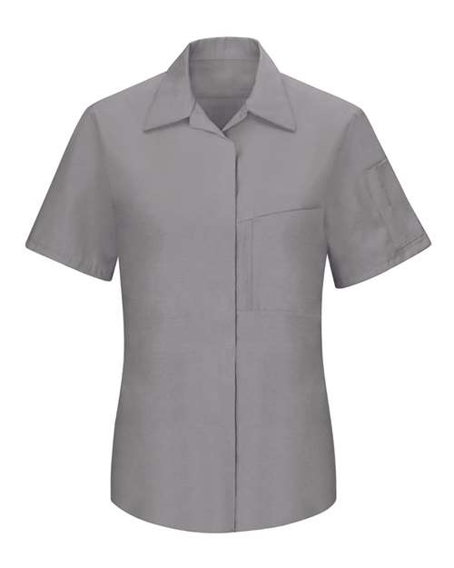 Red Kap Women's Performance Plus Short Sleeve Shop Shirt with Oilblok Technology — Light Grey/ Charcoal — Front