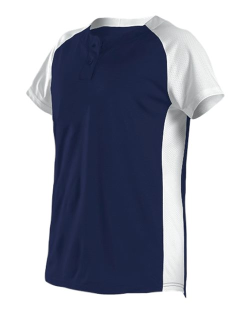 Alleson Athletic Women's Two Button Fastpitch Jersey — Navy/ White — Front