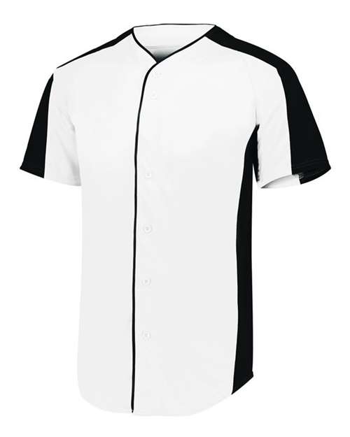 Augusta Sportswear Youth Full Button Baseball Jersey — White/ Black — Side
