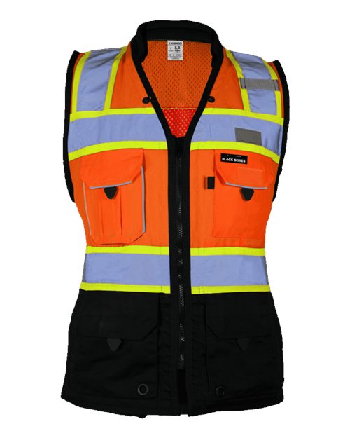 Kishigo Women's Premium Black Series® Heavy Duty Surveyors Vest — Orange — Front