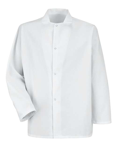 Red Kap Men's Gripper-Front Short Butcher Coat — White — Front