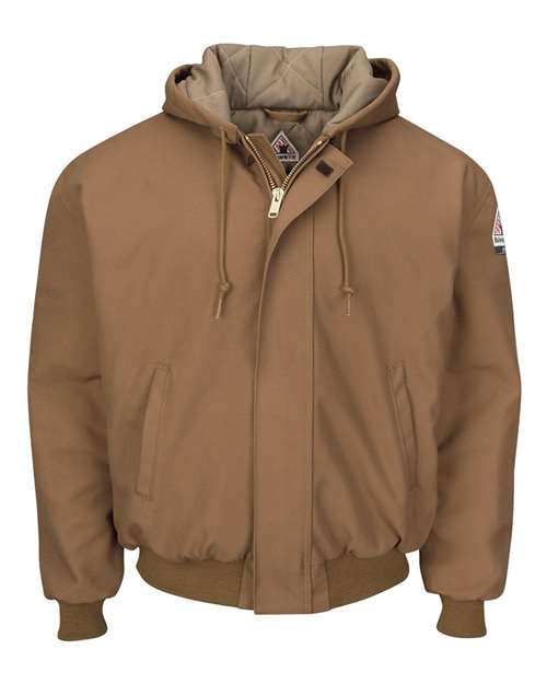 Bulwark Men's Insulated Brown Duck Hooded Jacket with Knit Trim — Brown Duck — Front