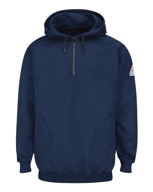 Bulwark Men's Tall Flame Resistant Quarter-Zip Hooded Sweatshirt — Navy — Front