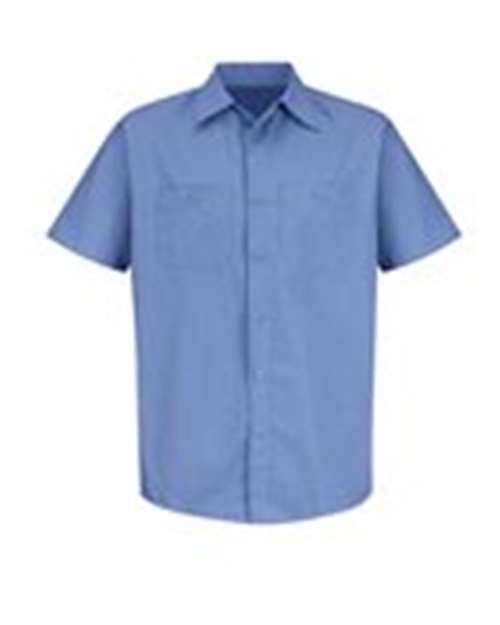 Red Kap Men's Tall Industrial Stripe Short Sleeve Work Shirt — BS-Petrol Blue/ Navy — Front