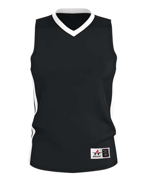 Alleson Athletic Men's Single Ply Basketball Jersey — Black/ White — Front