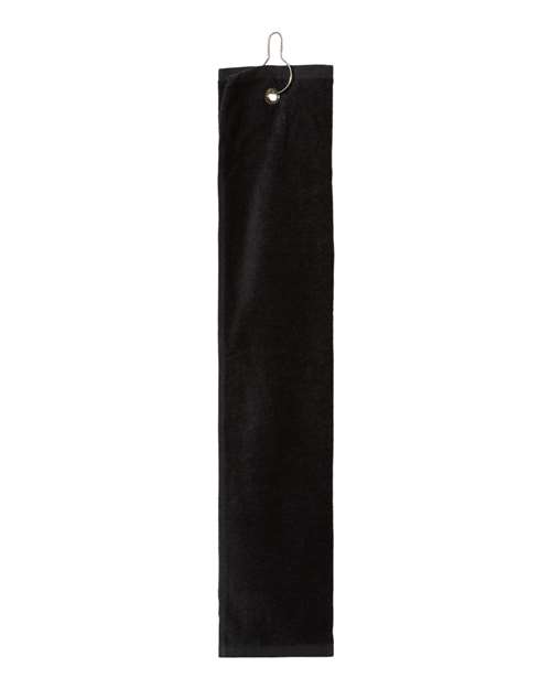Carmel Towel Company Trifold Golf Towel with Grommet — Black — Direct side