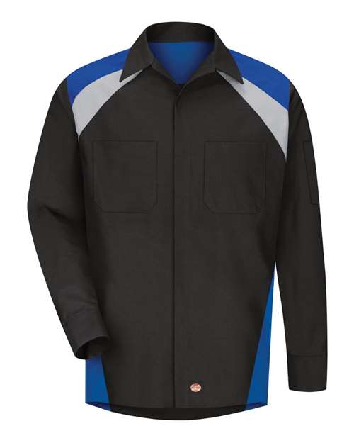 Red Kap Men's Long Sleeve Tri-Color Shop Shirt — Black/ Royal Blue/ Light Grey — Front
