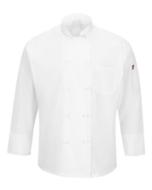 Chef Designs Mimix™ Ten Knot Button Chef Coat with OilBlok — White — Front