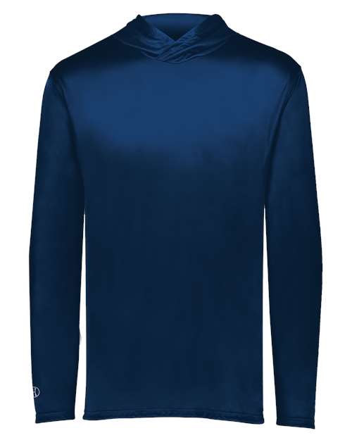 Holloway Youth Momentum Hooded Long Sleeve T-Shirt — Navy — Front