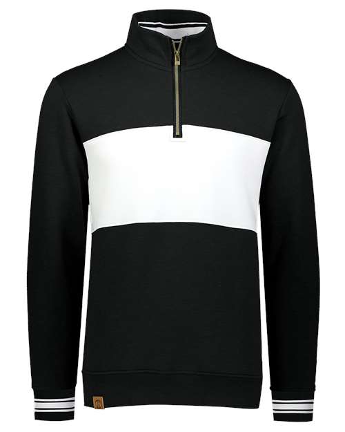 Holloway Men's All-American Fleece Colorblocked Quarter-Zip Sweatshirt — Black/ White — Front